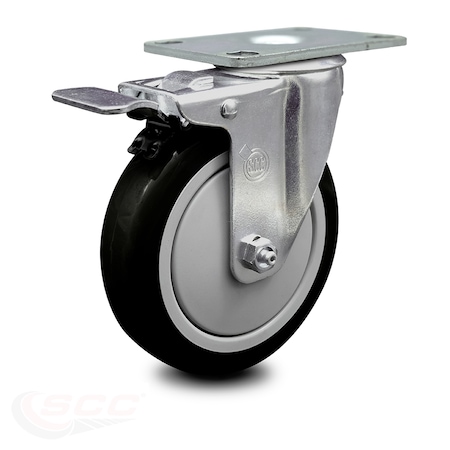 Service Caster 5 Inch Black Polyurethane Wheel Swivel Top Plate Caster with Total Lock Brake SCC-TTL20S514-PPUB-BLK